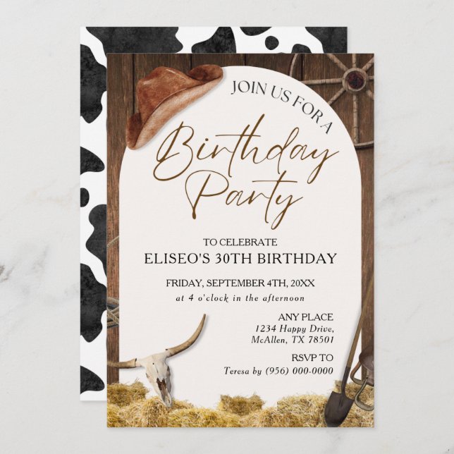 Any Age Rustic Wood Western Birthday Party Invite (Front/Back)