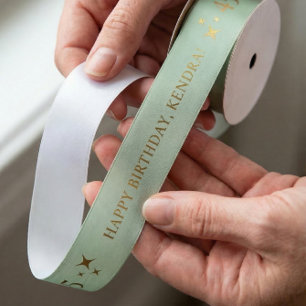 ANY AGE Sage Personalised Birthday Gift Satin Ribbon
