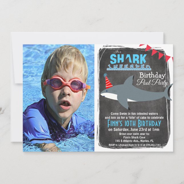 ANY AGE - Shark Pool Party Photo Invitation (Front)