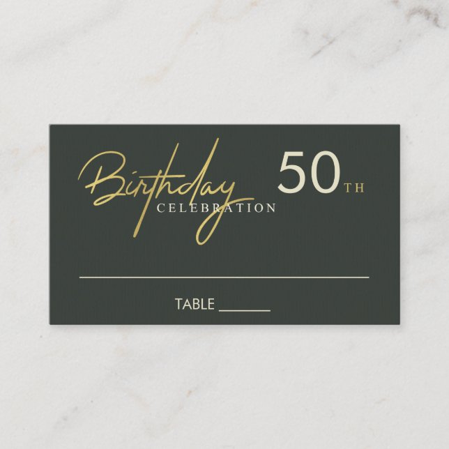 ANY AGE SIMPLE BLACK GOLD BIRTHDAY PLACE CARD (Front)