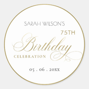 ANY AGE SIMPLE ELEGANT GOLD TYPOGRAPHY BIRTHDAY CLASSIC ROUND STICKER