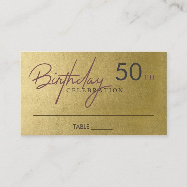 ANY AGE SIMPLE ELEGANT GOLD TYPOGRAPHY BIRTHDAY PLACE CARD (Front)