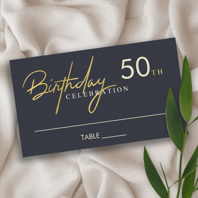 ANY AGE SIMPLE ELEGANT NAVY GOLD BIRTHDAY PLACE BUSINESS CARD (Creator Uploaded)
