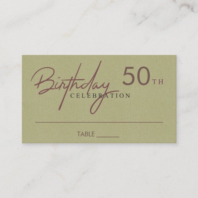 ANY AGE SIMPLE KRAFT NAVY GOLD TYPOGRAPHY BIRTHDAY PLACE CARD (Front)