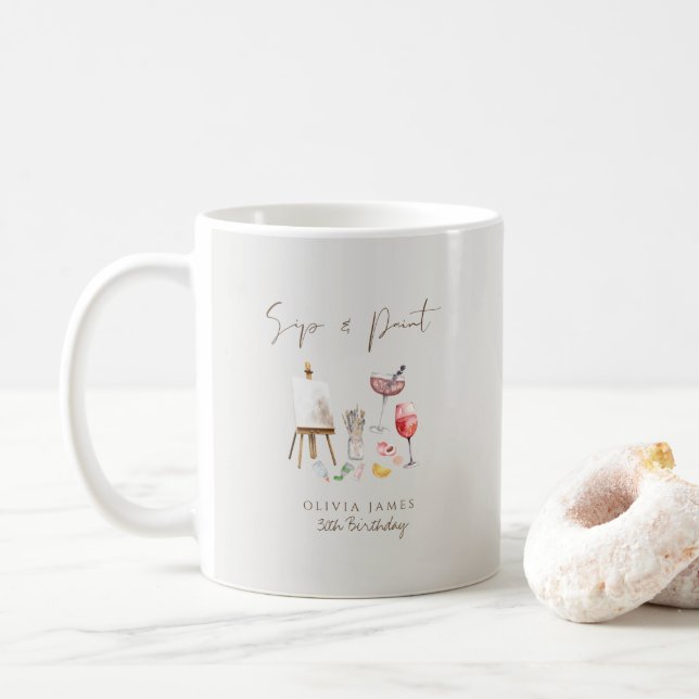 Any age sip and paint birthday  coffee mug (With Donut)