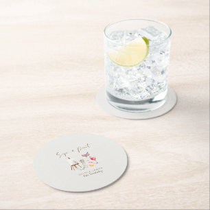 Any age sip and paint birthday  round paper coaster