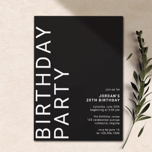 Any Age Sleek Black Modern Gender Neutral Birthday Invitation