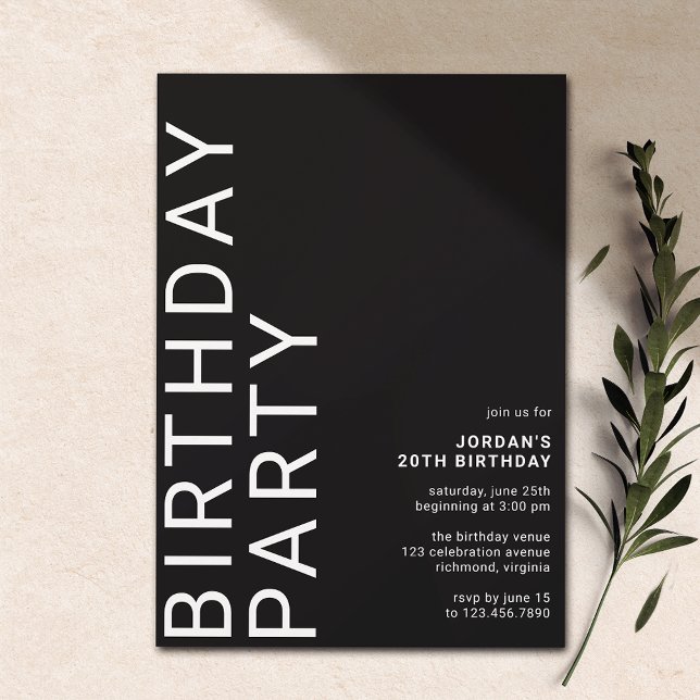 Any Age Sleek Black Modern Gender Neutral Birthday Invitation (Creator Uploaded)