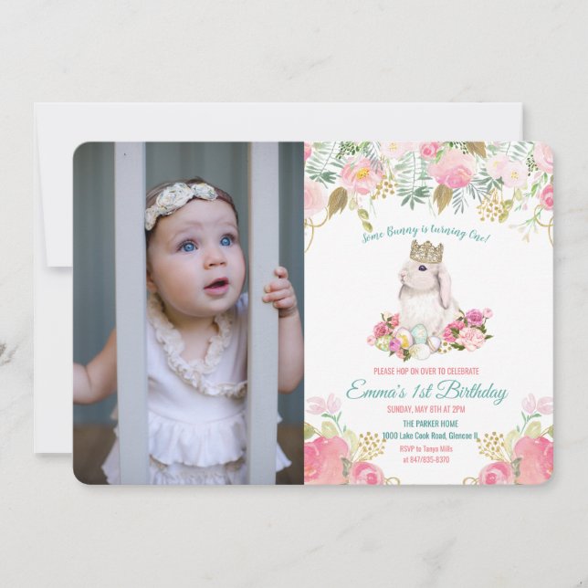 ANY AGE - Some Bunny Birthday Photo Invitation (Front)