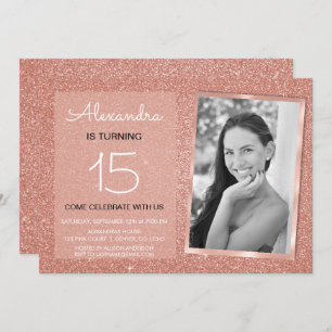 Any Age Sparkle Rose Gold Blush Pink Photo Invitation