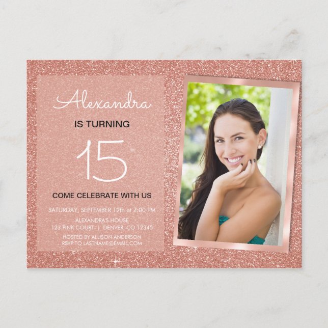 Any Age Sparkle Rose Gold Blush Pink Photo Postcard (Front)