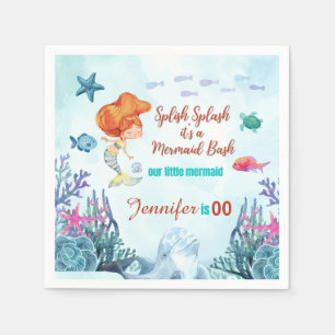 Any Age Splish Splash Bash Mermaid Girls Birthday Napkin