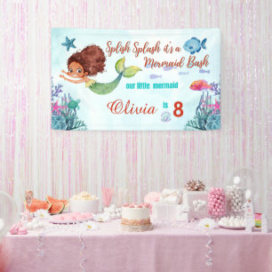 Any Age Splish Splash Mermaid Bash Girls Birthday  Banner