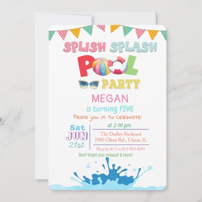 ANY AGE - Splish Splash Pool Party Invitation (Front)