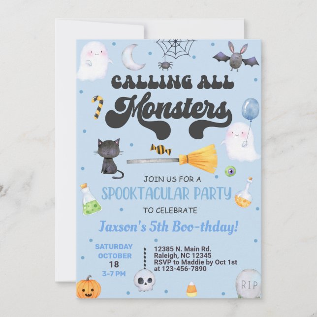 ANY AGE spooktacular Halloween boy blue invite. Invitation (Front)