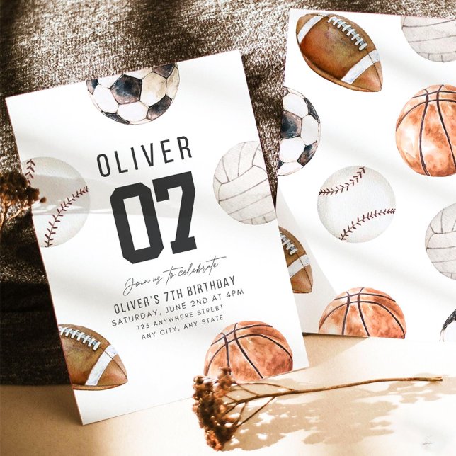 ANY AGE Sports Theme Birthday Basketball Football Invitation (Creator Uploaded)