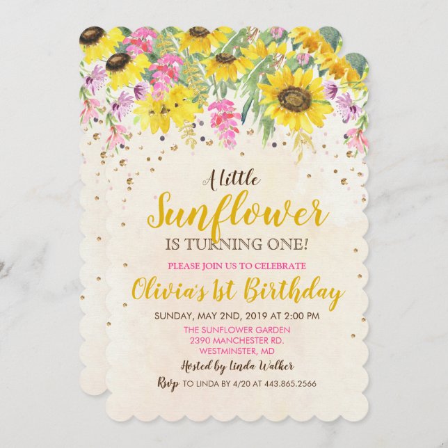 ANY AGE - Sunflower Birthday Invitation (Front/Back)