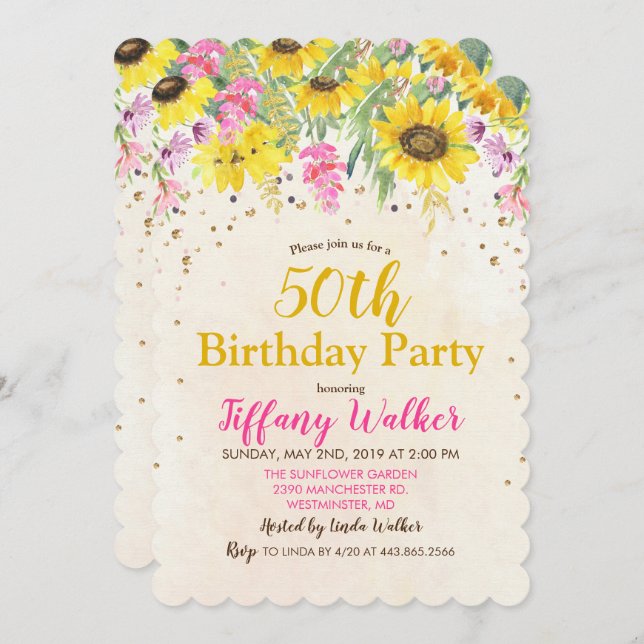 ANY AGE - Sunflower Birthday Party Invitation (Front/Back)