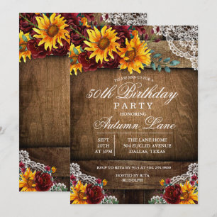 ANY AGE - Sunflower Lace Birthday Invitation