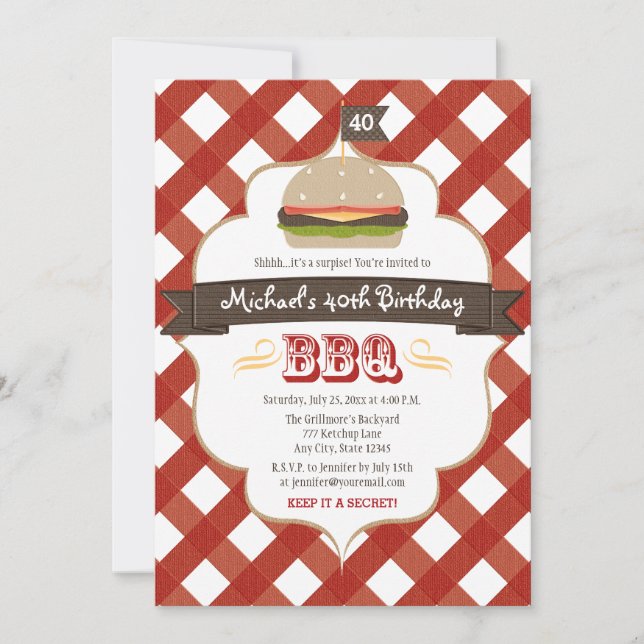 ANY AGE SURPRISE BBQ BIRTHDAY PARTY INVITATION (Front)