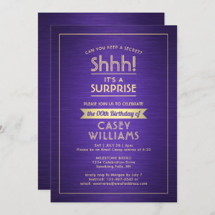 Any Age Surprise Birthday Elegant Purple Gold 50th Invitation