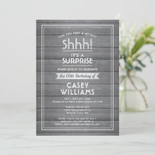 Any Age Surprise Birthday Grey Faux Wood Rustic Invitation
