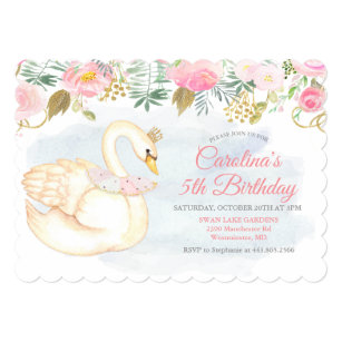 ANY AGE - Swan Floral Birthday Invitation