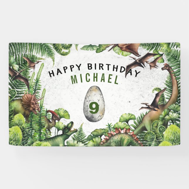 ANY AGE T-Rex Dinosaur Boy's Birthday Party Banner (Horizontal)