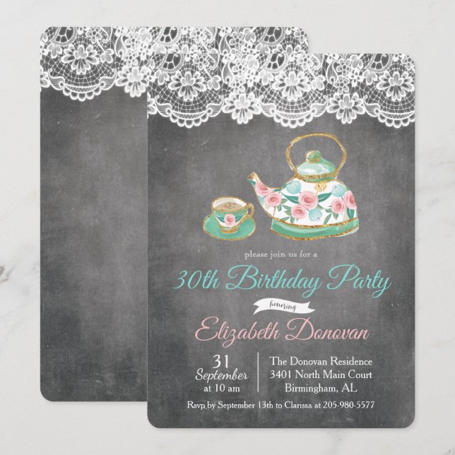 ANY AGE - Tea Party Floral Birthday Invitation (Front/Back)