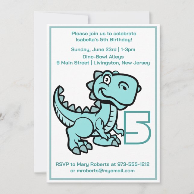 Any Age Teal T Rex Dinosaur Birthday Invitation (Front)
