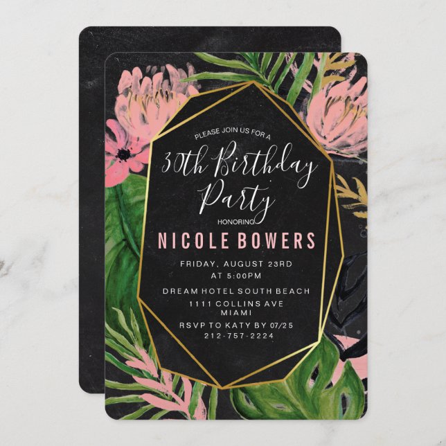 ANY AGE - Tropical Floral Birthday Invitation (Front/Back)