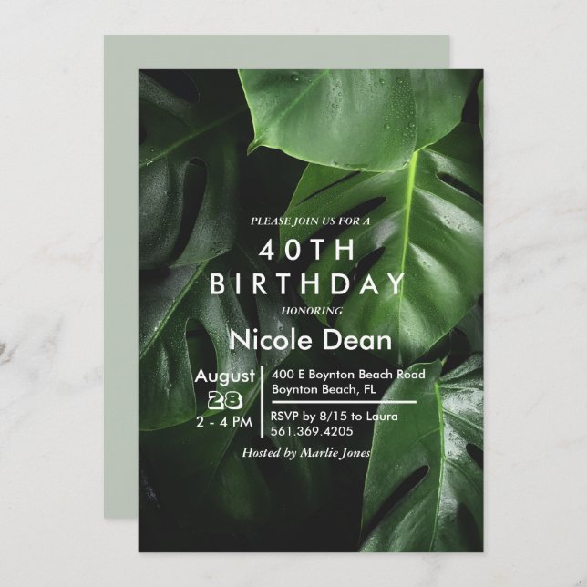 ANY AGE - Tropical Leaf Birthday Invitation (Front/Back)