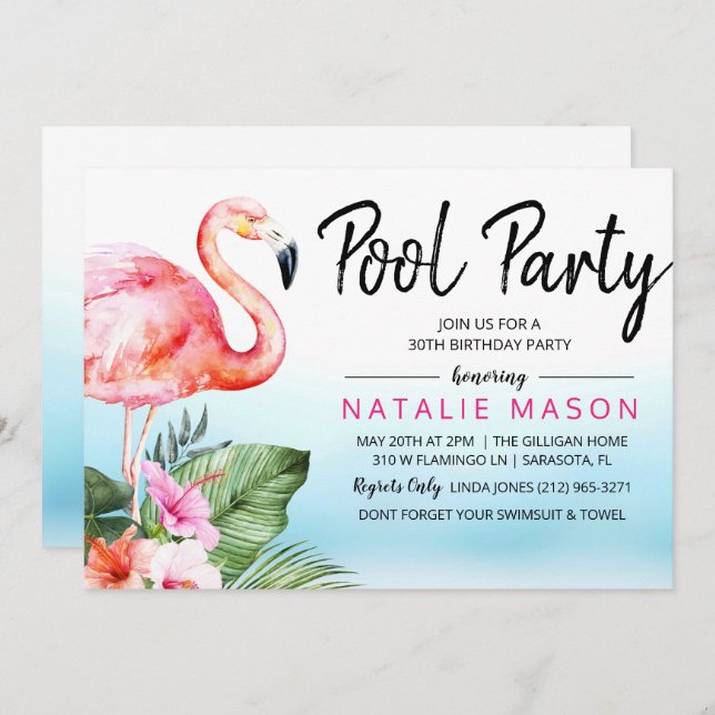 ANY AGE - Tropical Pool Party Birthday Invitation (Front/Back)