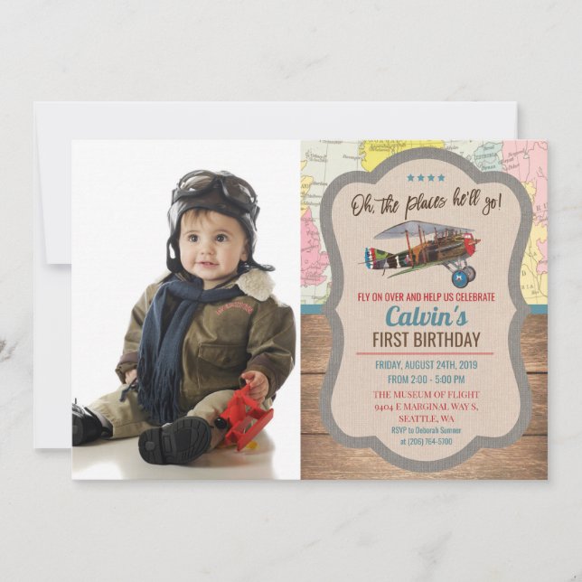 ANY AGE - Vintage Aeroplane Boy Birthday Invitatio Invitation (Front)