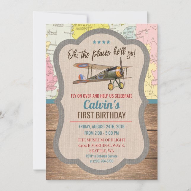 ANY AGE - Vintage Aeroplane Boy Birthday Invitatio Invitation (Front)
