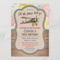ANY AGE - Vintage Aeroplane Boy Birthday Invitatio