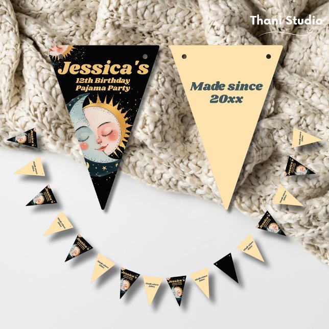 Any Age Vintage Celestial Pajama Birthday Black Bunting (Creator Uploaded)