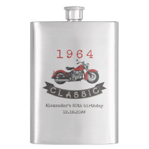 Any Age Vintage Classic Motorcycle Biker Birthday Hip Flask