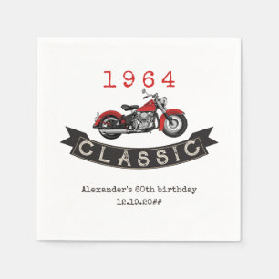 Any Age Vintage Classic Motorcycle Biker Birthday Napkin