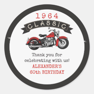 Any Age Vintage Classic Motorcycle Biker Birthday Round Sticker