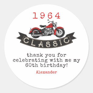 Any Age Vintage Classic Motorcycle Biker Birthday Round Sticker