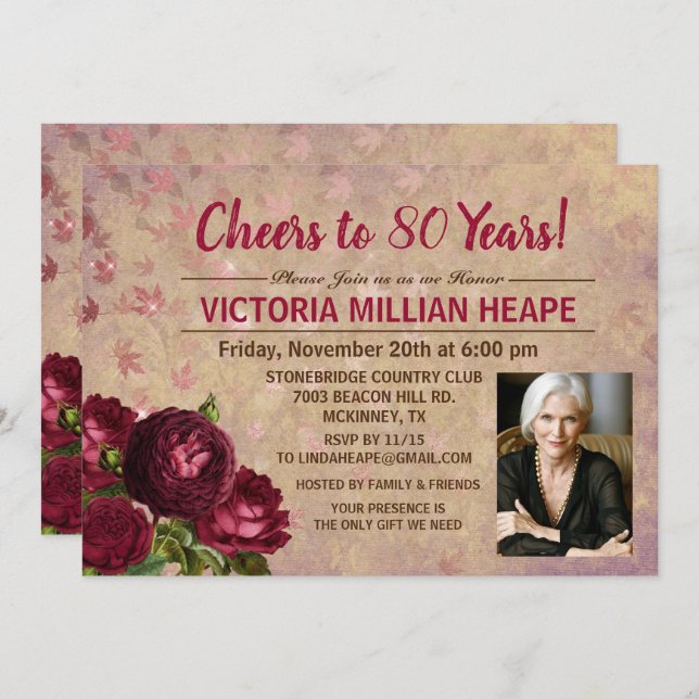 ANY AGE - Vintage Floral Birthday Invitation (Front/Back)