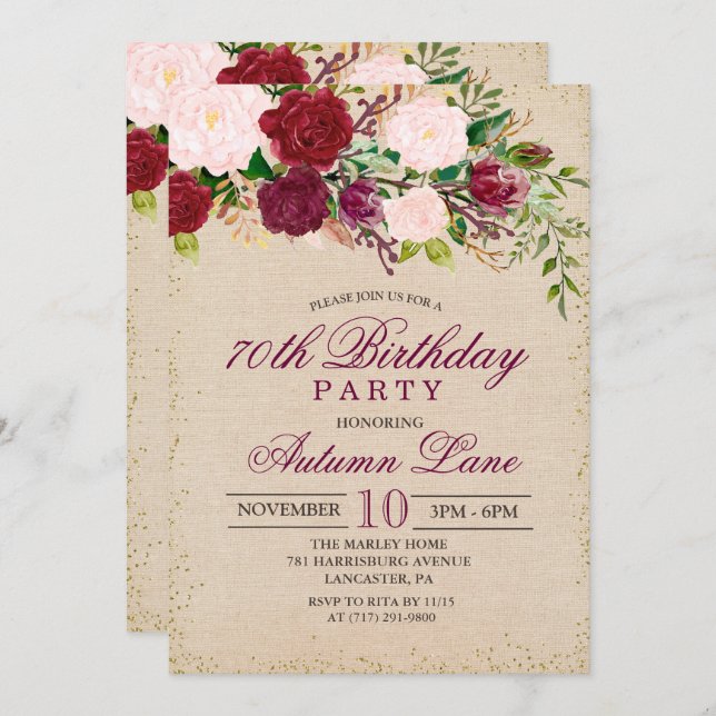 ANY AGE - Vintage Floral Birthday Invitation (Front/Back)