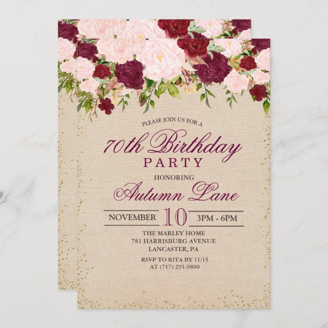 ANY AGE - Vintage Floral Birthday Invitation (Front/Back)