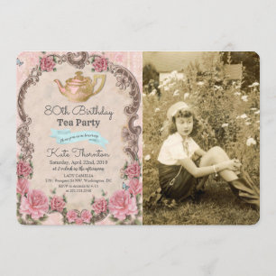 ANY AGE - Vintage Tea Photo Birthday Invitation