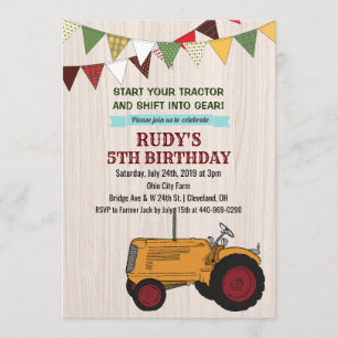 ANY AGE - Vintage Tractor Birthday Invitation