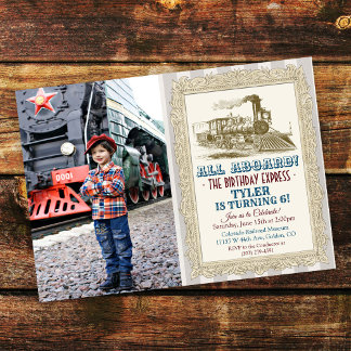 ANY AGE - Vintage Train Birthday Invitation