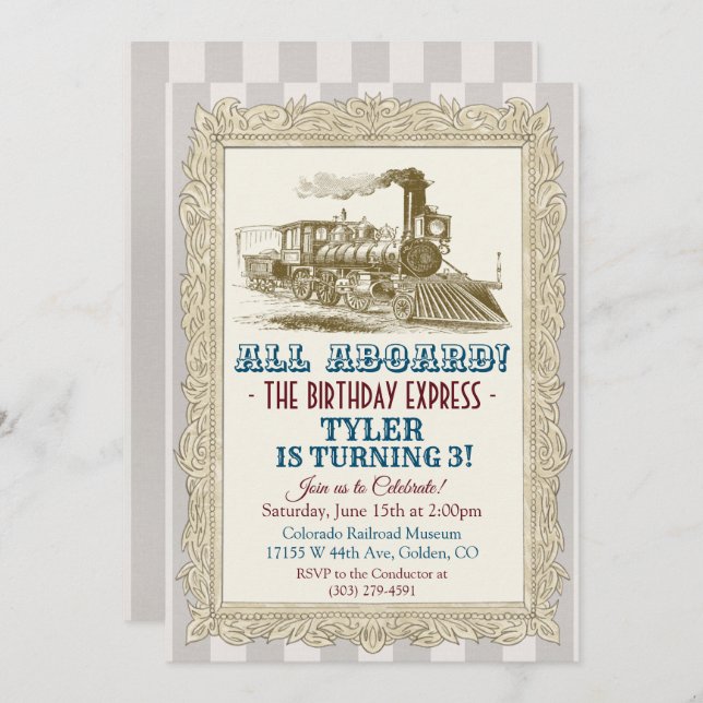 ANY AGE - Vintage Train Birthday Invitation (Front/Back)