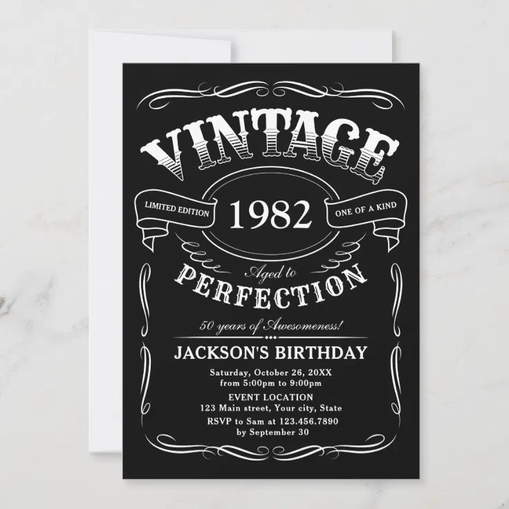 Any Age Vintage Whiskey Themed Birthday Invitation (Front)