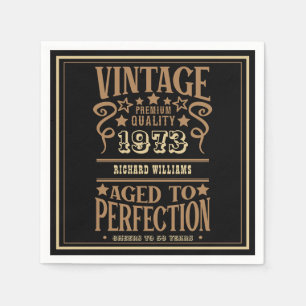 Any Age Vintage Whiskey Themed Black Birthday Napkin